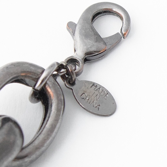 Lydell NYC Oxidized Silver Tone Link Bracelet Pavé Rhinestone Chunky Cable Chain - Picture 5 of 5